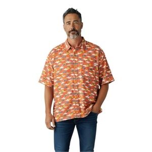 Duluth Untucked Relaxed Fit Airplane Army Print Button Down Short Sleeve Shirt